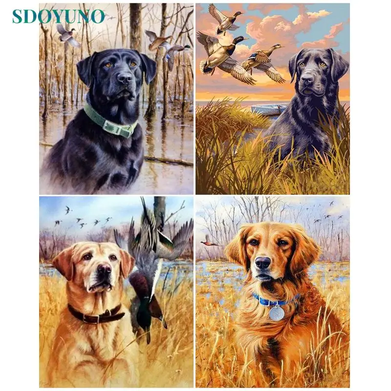 

SDOYUNO Classic Painting By Number Handmade For Adults Decorative Painting Animal Dog Coloring By Number Gift