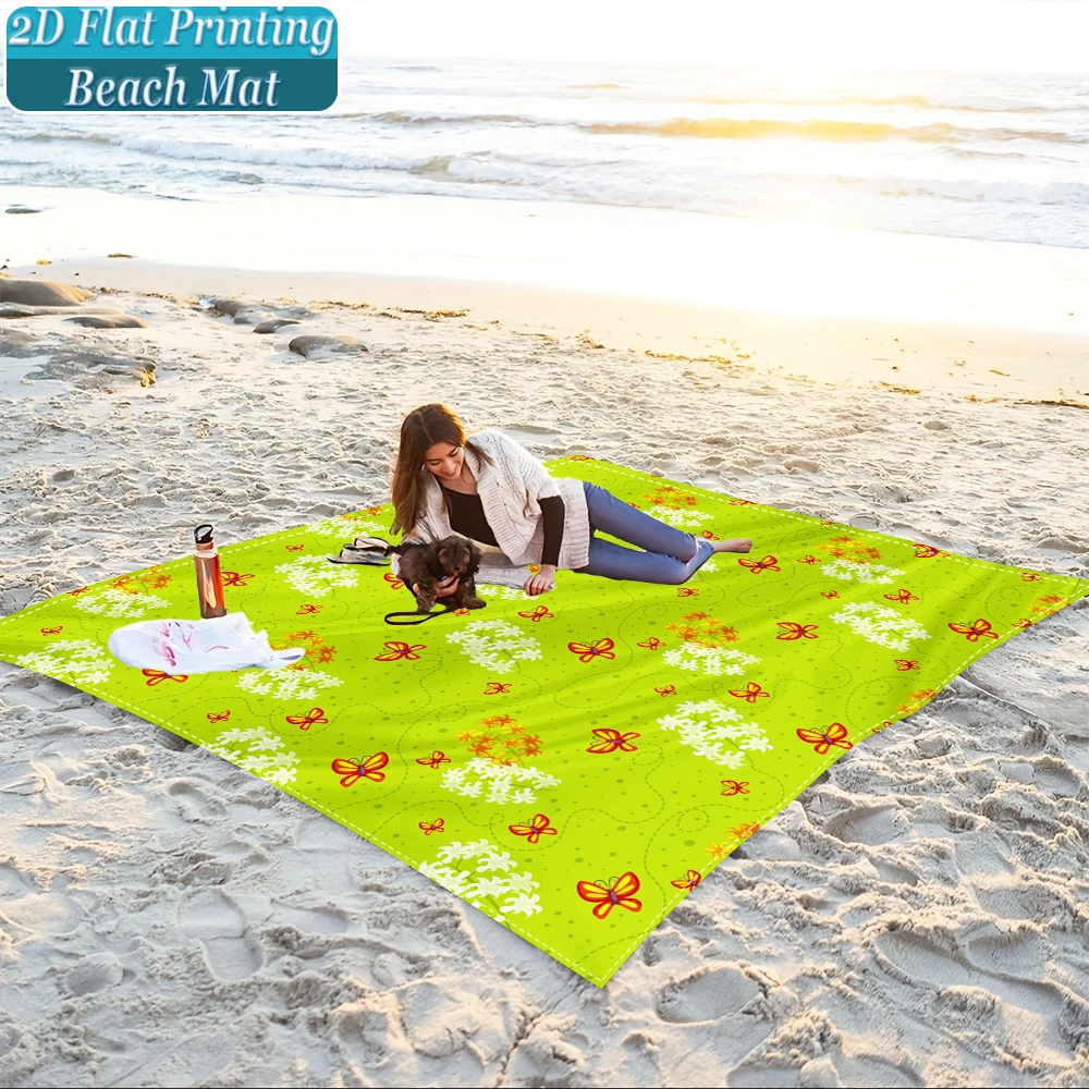 1-Piece Set, Summer Outdoor Beach Mat, Includes 4 Ground Stakes, Unique Printed Design, Fade-Resistant, Lightweight, Quick-Drying, Easy to Carry, Windproof and Sandproof, Fashionable and Trendy Outdoor Activity Decoration, Suitable for Beach, Camping, Picnics, Parties