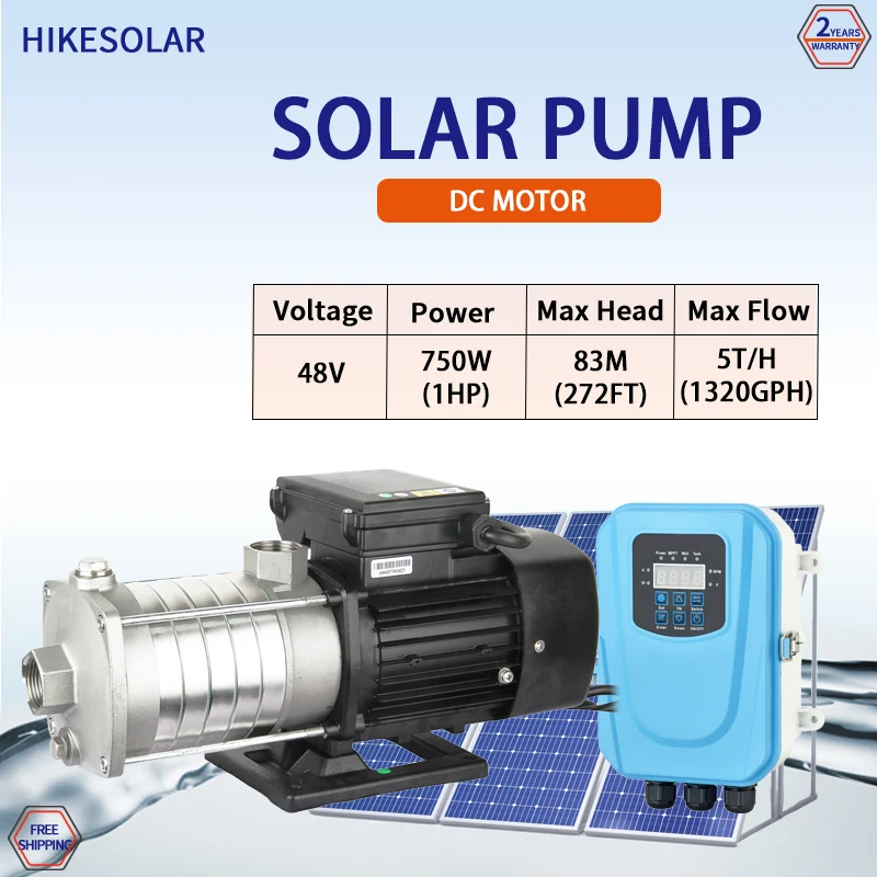 1HP Solar Self Prime Water Pump with MPPT Controller 72v DC Booster Pump SS304 Impeller Farm Agriculture Irrigation