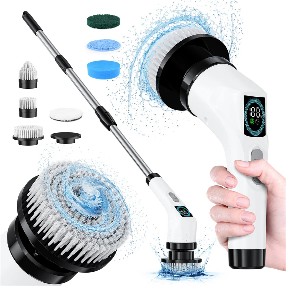 Electric Cleaning Brush 360° Rotating Spin Scrubber with 7 Adjustable Brush Heads Cleaning Brush for Corners Toilet Kitchen Bath