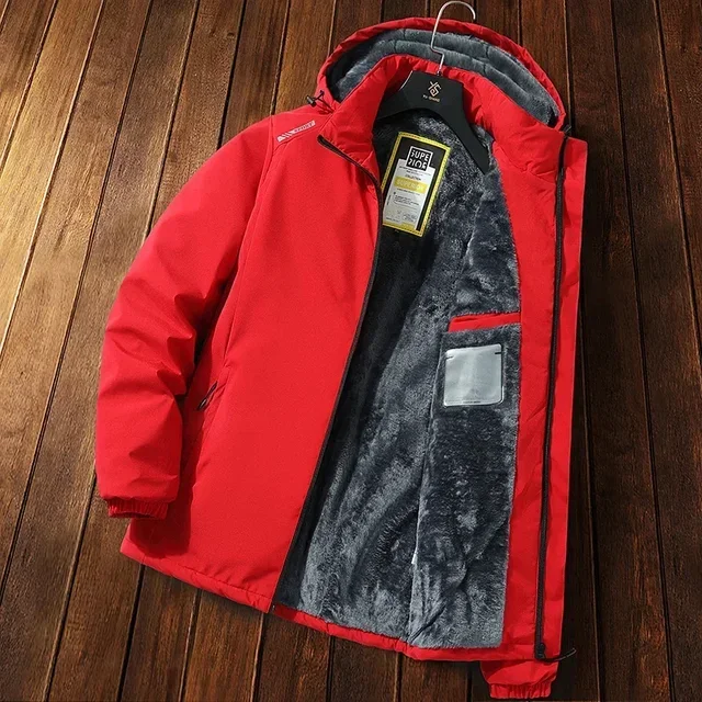

Warm Parka Fleece Hooded Thermal Male Windproof Warm Casual Hooded Jacket Coat Winter Mens Thick Detachable Hat Fleece Parka Men