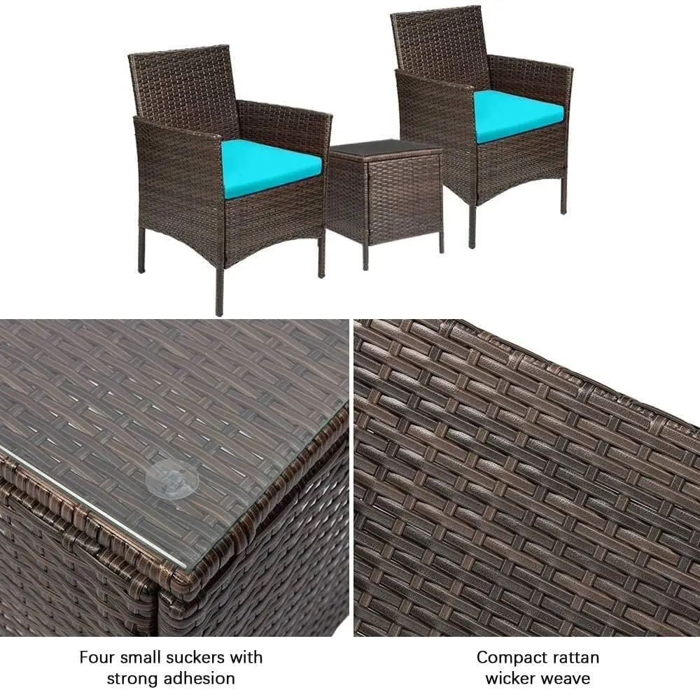 Conjuntos de móveis do pátio, PE Rattan Wicker Chairs com mesa, jardim ao ar livre, 3 pcs