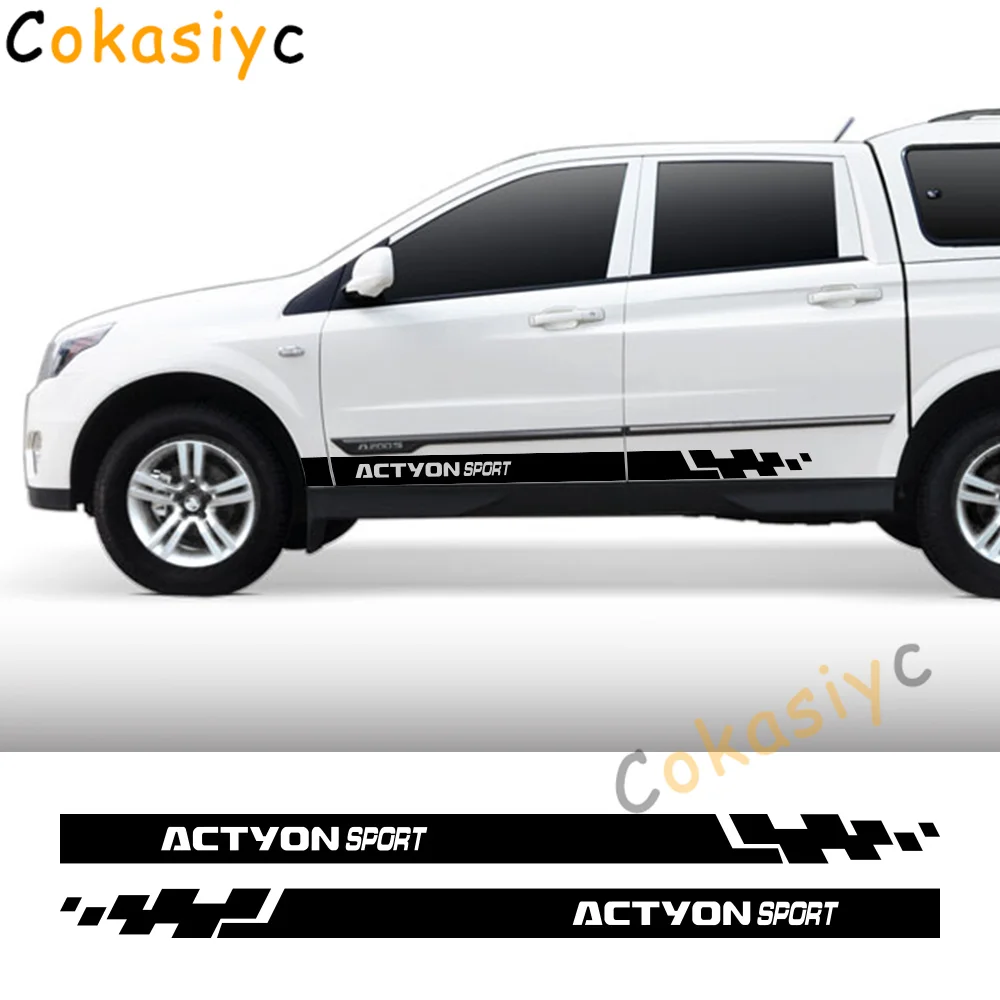 Door Side Sticker For Ssangyong Actyon Sport AX5 Truck Graphics Racing Style Decals Vinyl Cover Auto Tuning DIY Accessories