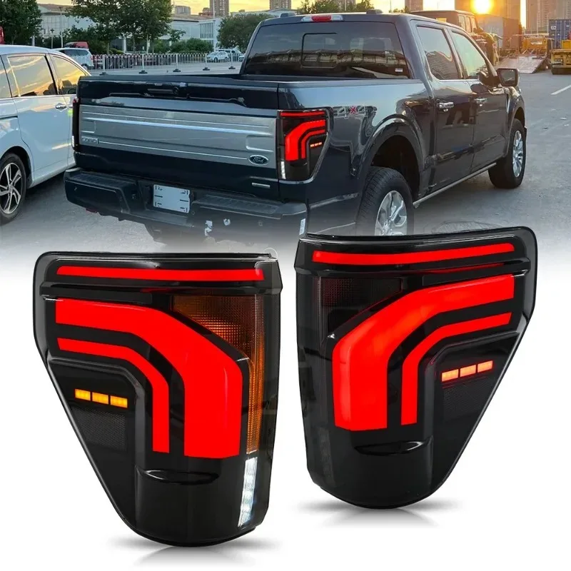 

For Ford F150 XL STX 2021-2023 LED Tail Lights Pair Black Rear Lamps with Sequential Turn Signal