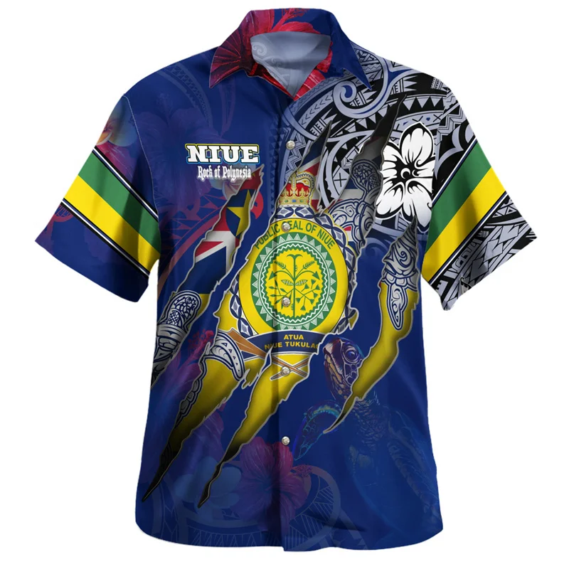 

Summer Harajuku New 3D New Zealand Niue National Flag Printing Shirts Niue Coat Of Arm Graphic Short Shirts Men Cool Clothes Top