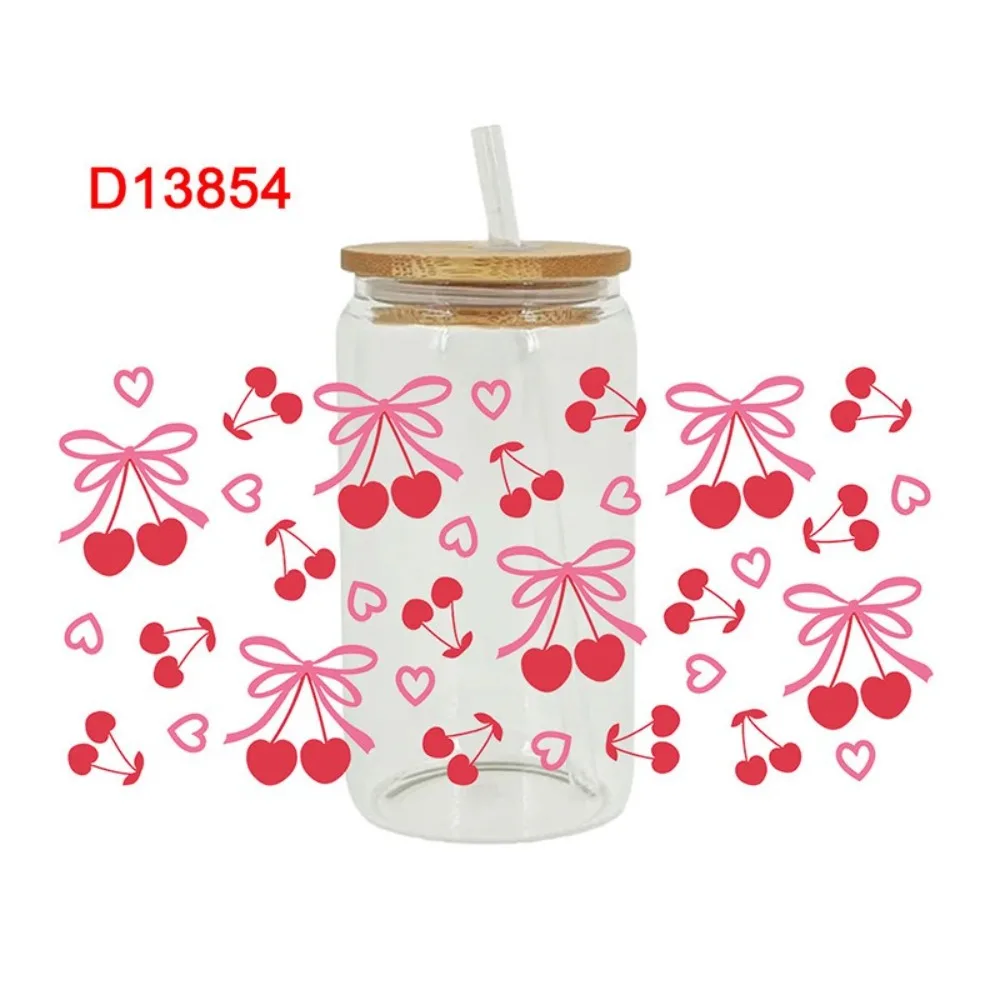 Nouveau autocollant de transfert UV DTF étanche, décalcomanies à nœud rose clair et lisse, autocollants pour tasse en verre de 16Oz