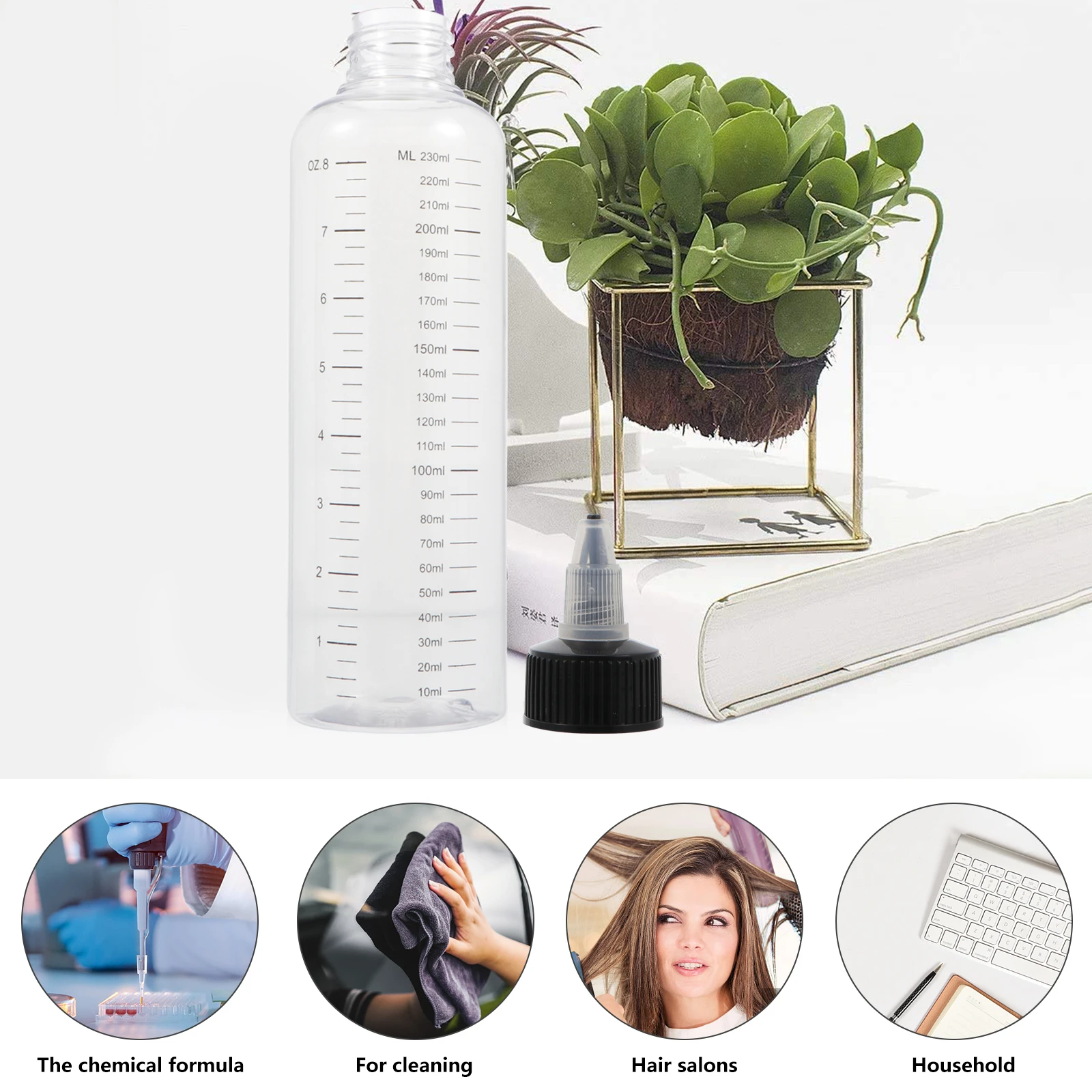 

12pcs Transparent Pointed Mouth Bottles 230ML Squeeze Measuring Dispensing Plastic Liquid Containers Hair Care Packaging Tools