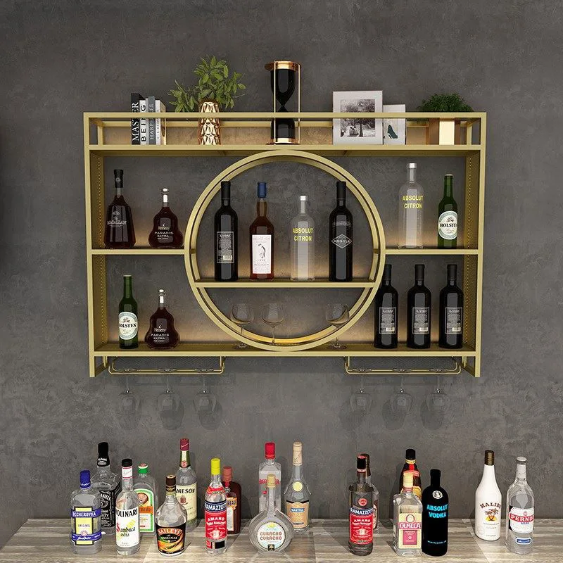Round bar wine cabinet wall-mounted wine rack Home restaurant Wine rack Display cabinet Living room upside down goblet rack 4