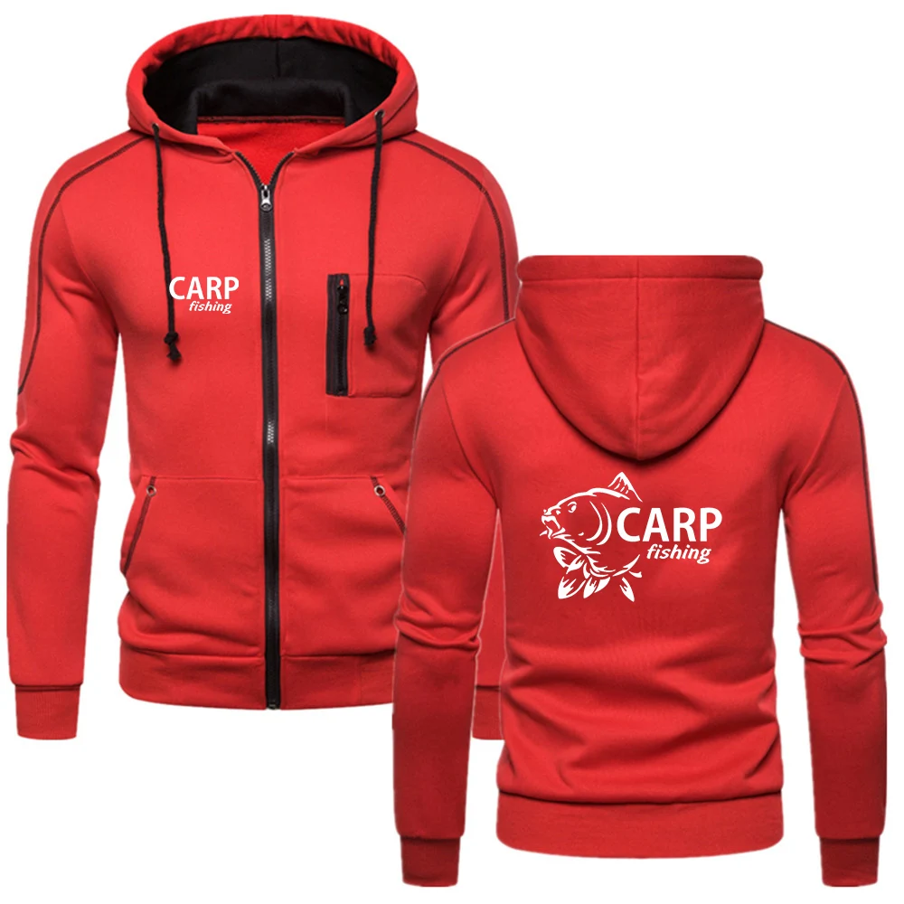 

Carp Fishing 2024 Spring Autumn Men's New Long Sleeve Printing Solid Color Hoodie Zipper Hooded Jacket Casual Fashion Coats