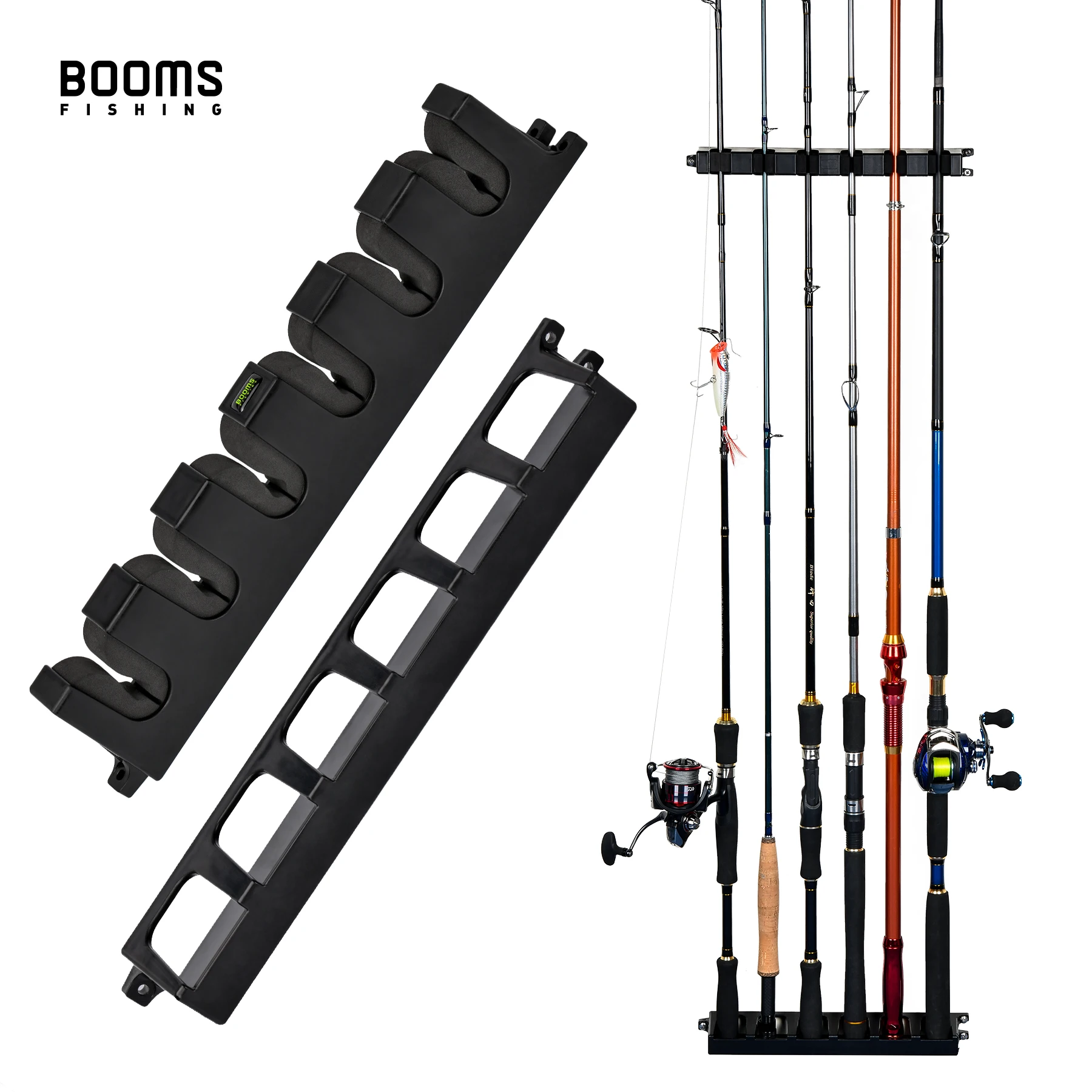 Booms Fishing WV2 Vertical 6-Rod Rack Fishing Pole Holder Rod Holders Wall Mount Modular for Garage