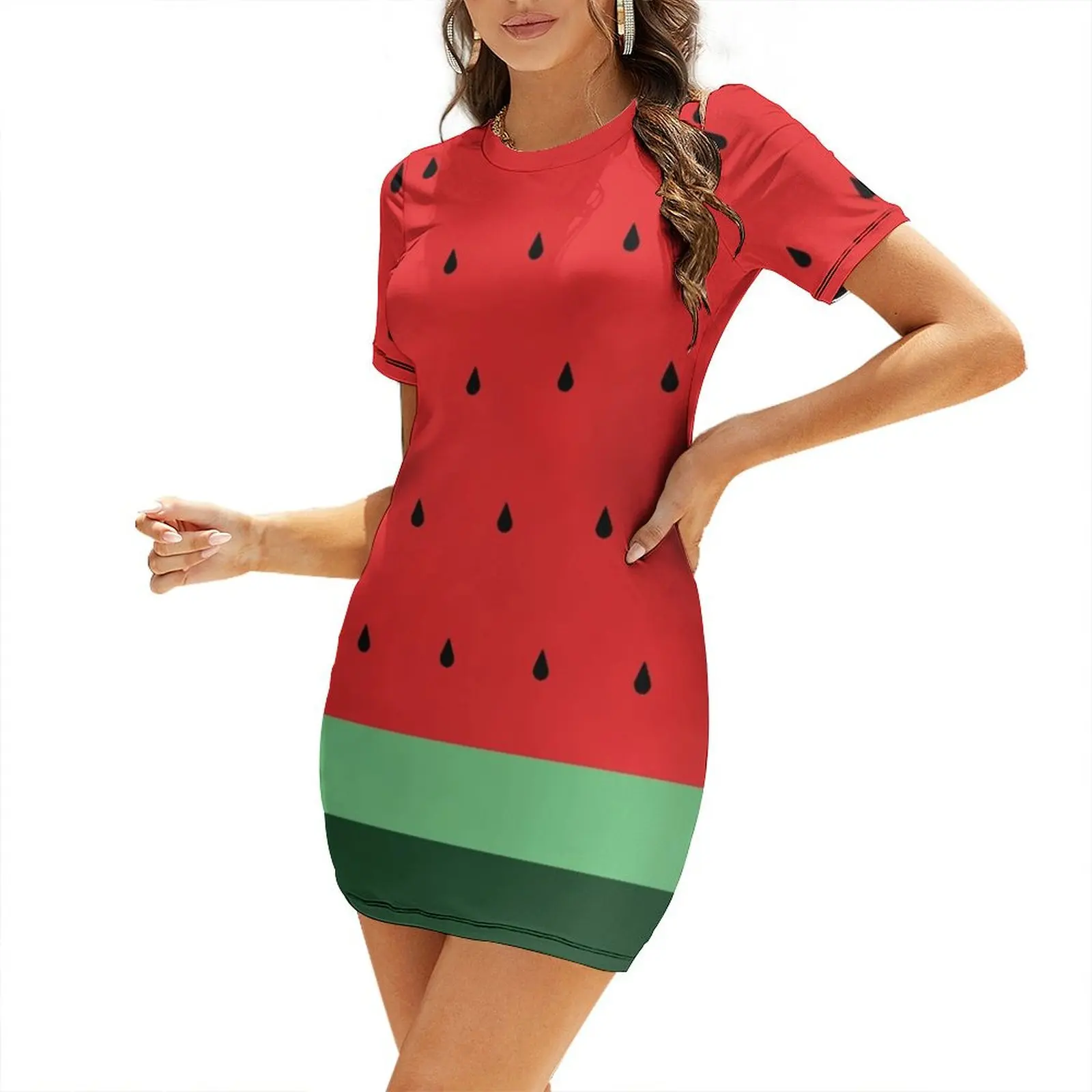 

Watermelon [Roufxis-Rb] Short-Sleeved Dress Beachwear Casual dresses loose women's dress clothing women summer 2025 Dress