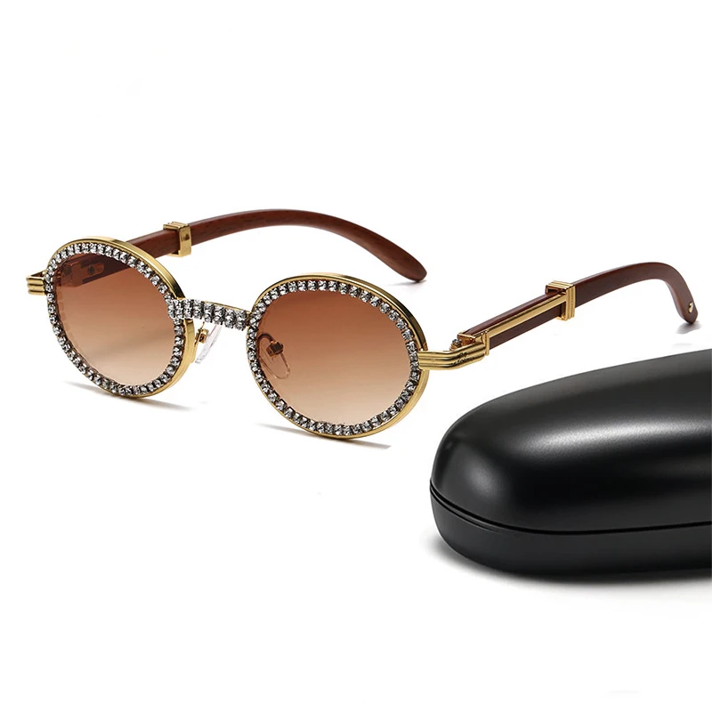

Oval Frame Diamond Imitation Wood Grain Sunglasses for Men Women Fashion Trend Vintage Gradient UV400 Sun Glasses Eyewear 2025