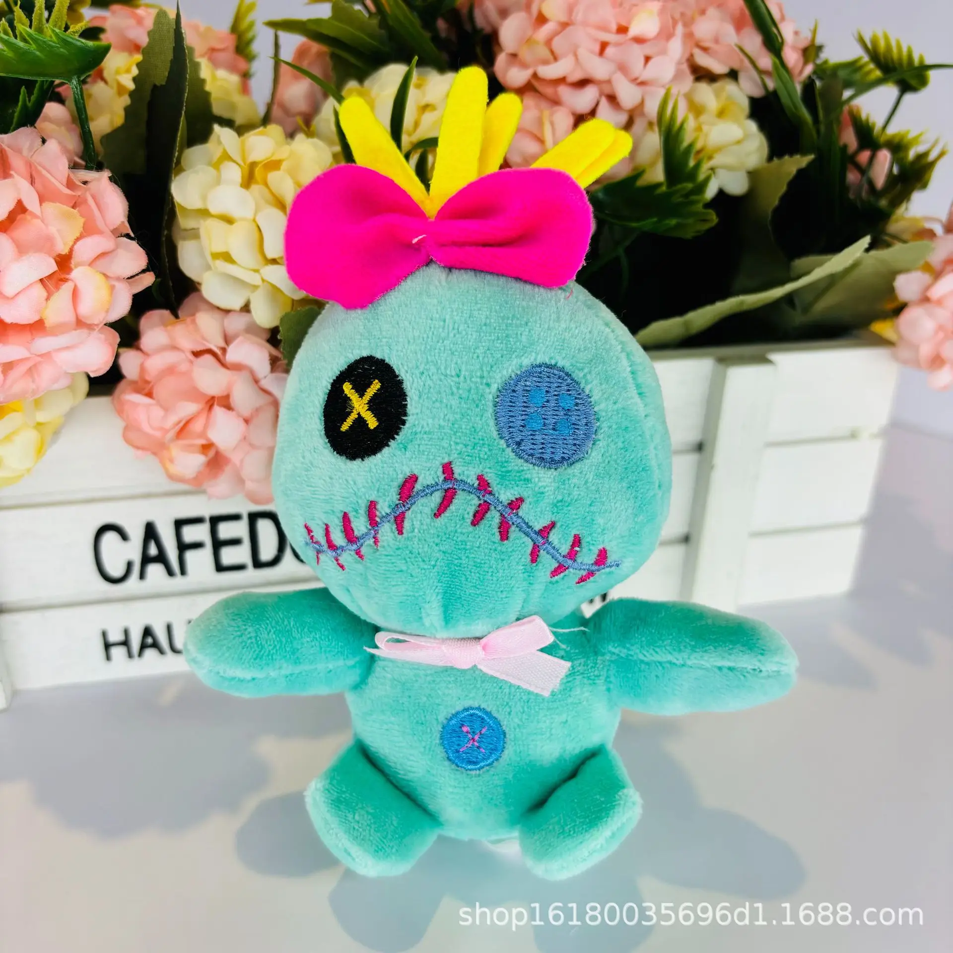 

12cm Disney Scrump Plush Toys Pendant Cartoon Lilo and Stitch Plush Toys Soft Stuffed Kawaii Green Doll Xmas Gift For Kids