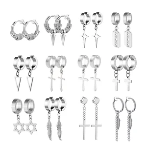 1 pair fashion cross pendant ear clip no piercing fake earrings gift for men women jewelry 8 Main Sales Men's Accessories - №5