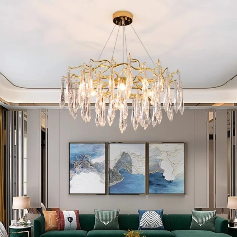 

2025 Modern Gold Colour Luxury Crystal Chandelier Living Room Bedroom Aluminium Crystal Tree Branch Ceiling hanging Lights