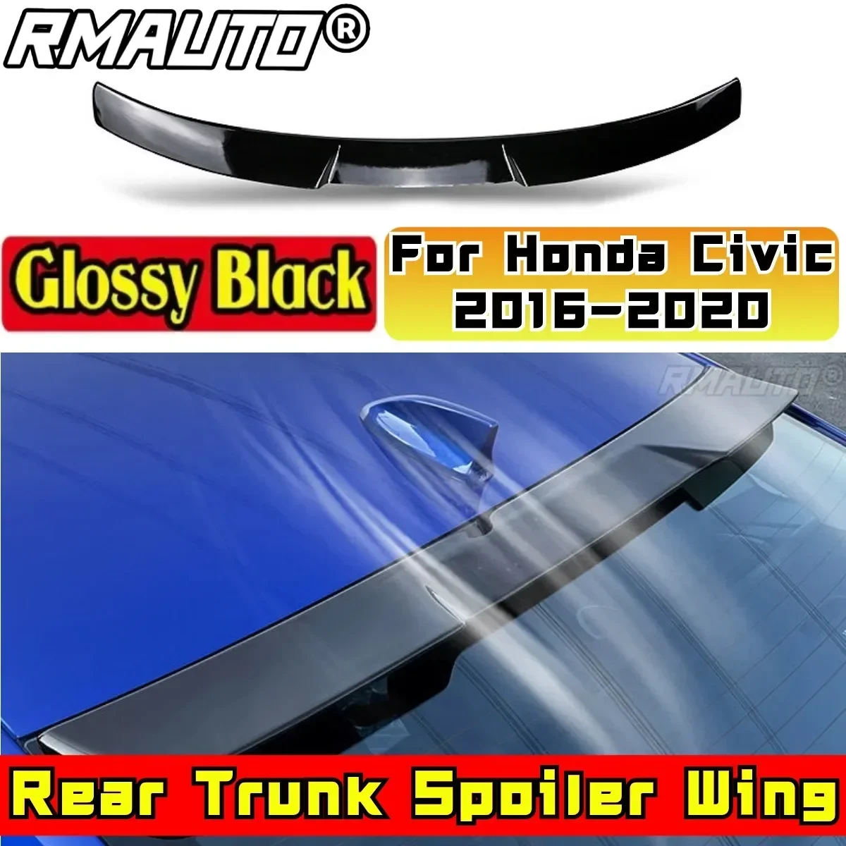 For 2016 2017 2018 2019 2020 Honda Civic 10th Gen 4 Door Rear Spoiler Wing Body Kit ABS Plastic Car Rear Trunk Wing Tunning Part