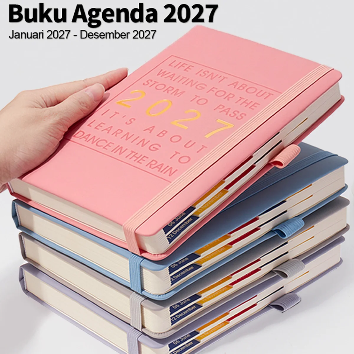 2027 A5 Daily Planner 412 Pages 80GSM PU Leather Agenda Book 1 Day Per Page with Monthly Tabs for School Office Work