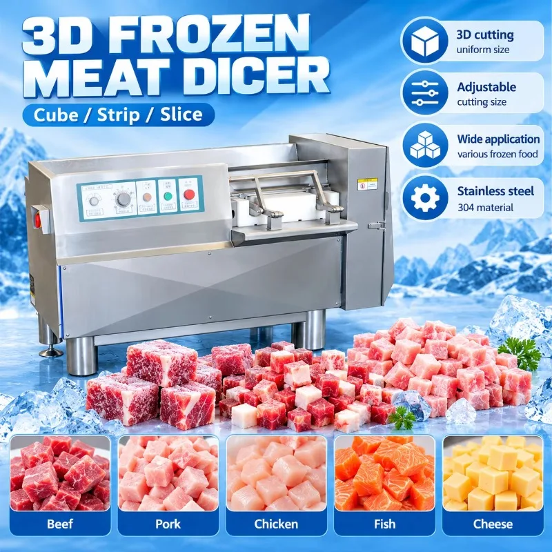Customized Industrial 3D Frozen Meat Dicing Machine for Uniform Meat Cubes