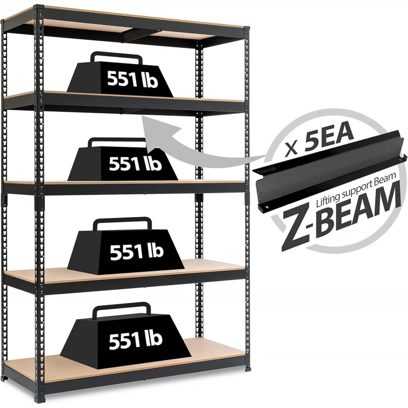 5 Tier Laminated Heavy Duty Garage Storage Adjustable Wide Size Metal Shelving Unit Utility Rack Shelves 47.7