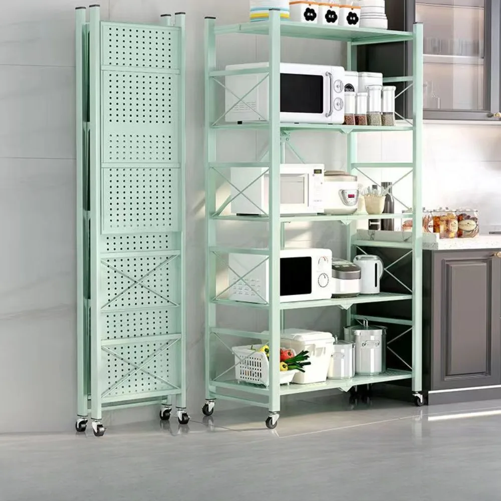 Kitchen Storage Rack Foldable Large Iron Frame Multifunctional Movable Display Frame Multilayer Kitchen Rack Metal Storage Shelf