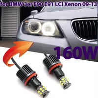 160W White LED LED Car Angel Eyes Marker Lights Bulbs error free For BMW 3 Series E90 E91 LCI Xenon 2009-2013 accessories