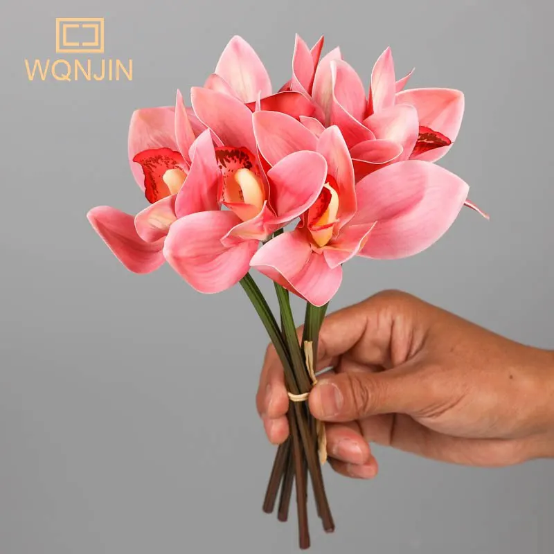 6pcs/lot Simulated Bouquet Cymbidium Magnolia Hand Holding Flower Hand Binding Cymbidium Silk Flower Home Decoration Wedding