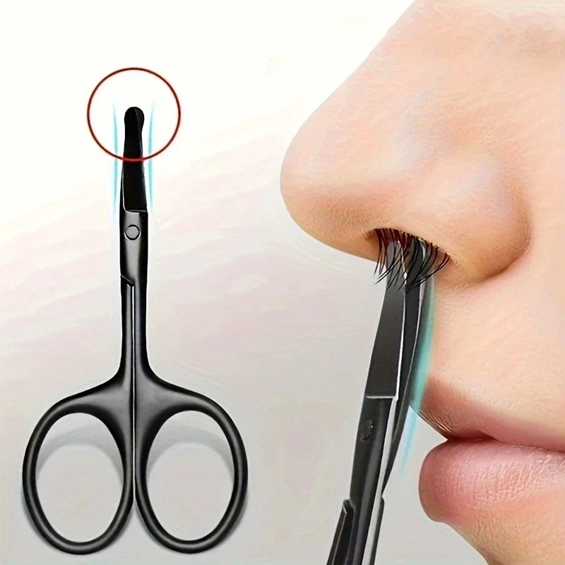 1PC Silver Mirror Light Black Round Head Safety Nose Hair Scissors Neutral Stainless Steel Scissors