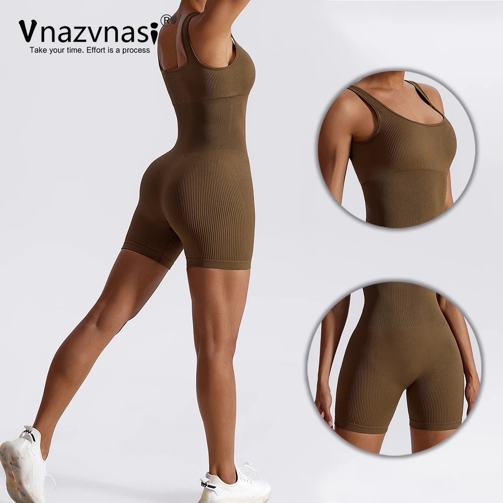 Vnazvnasi nahtloser gerippter Anzug für Frauen Yoga Jumps uit Set für Fitness Push-up Bodysuit Trainings kleidung Sportswear Gym Outfit