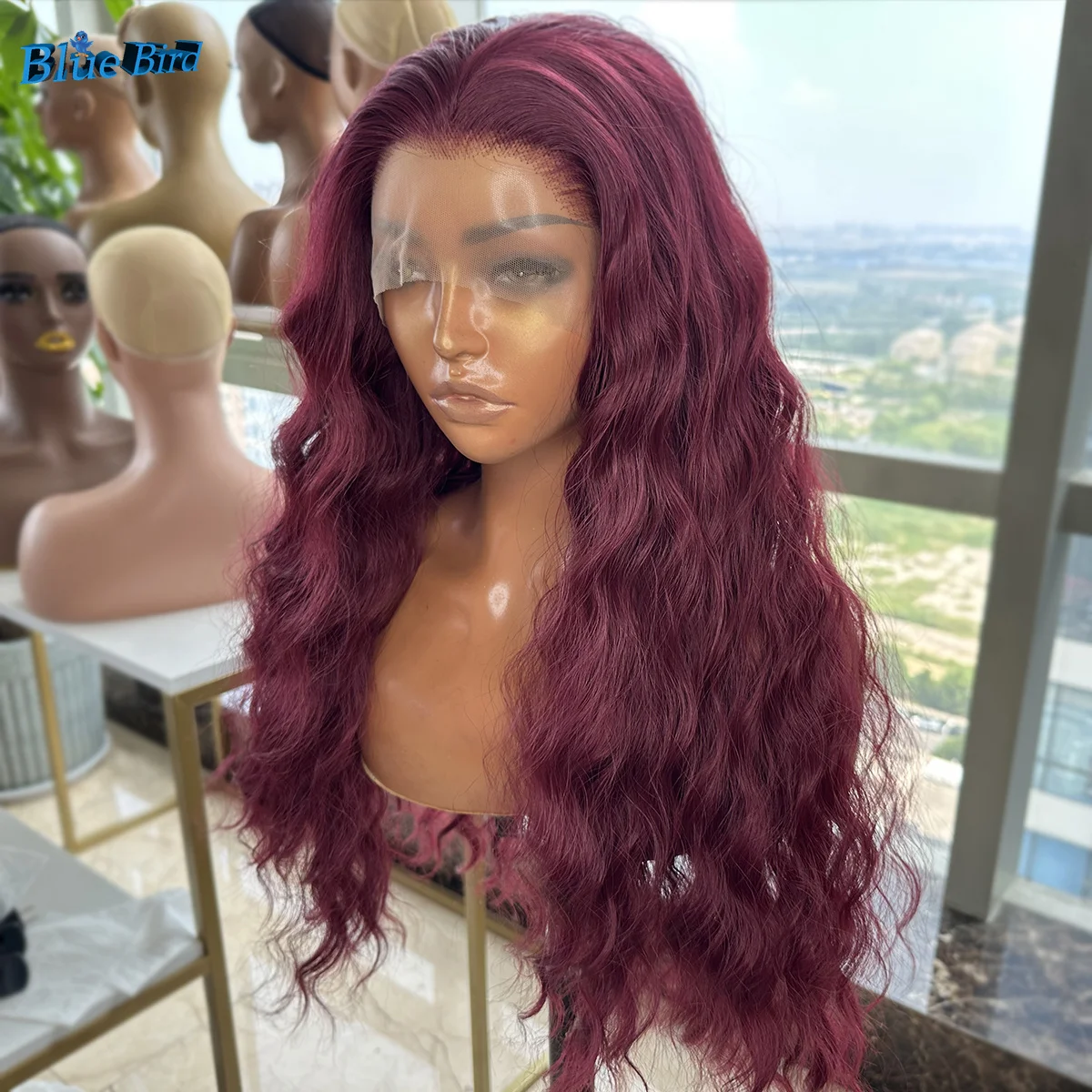 IvyNa Long Water Wave Synthetic Lace Front Wigs for Black Women 39# Color Futura Hair Heat Resistant Wig Natural Hairline