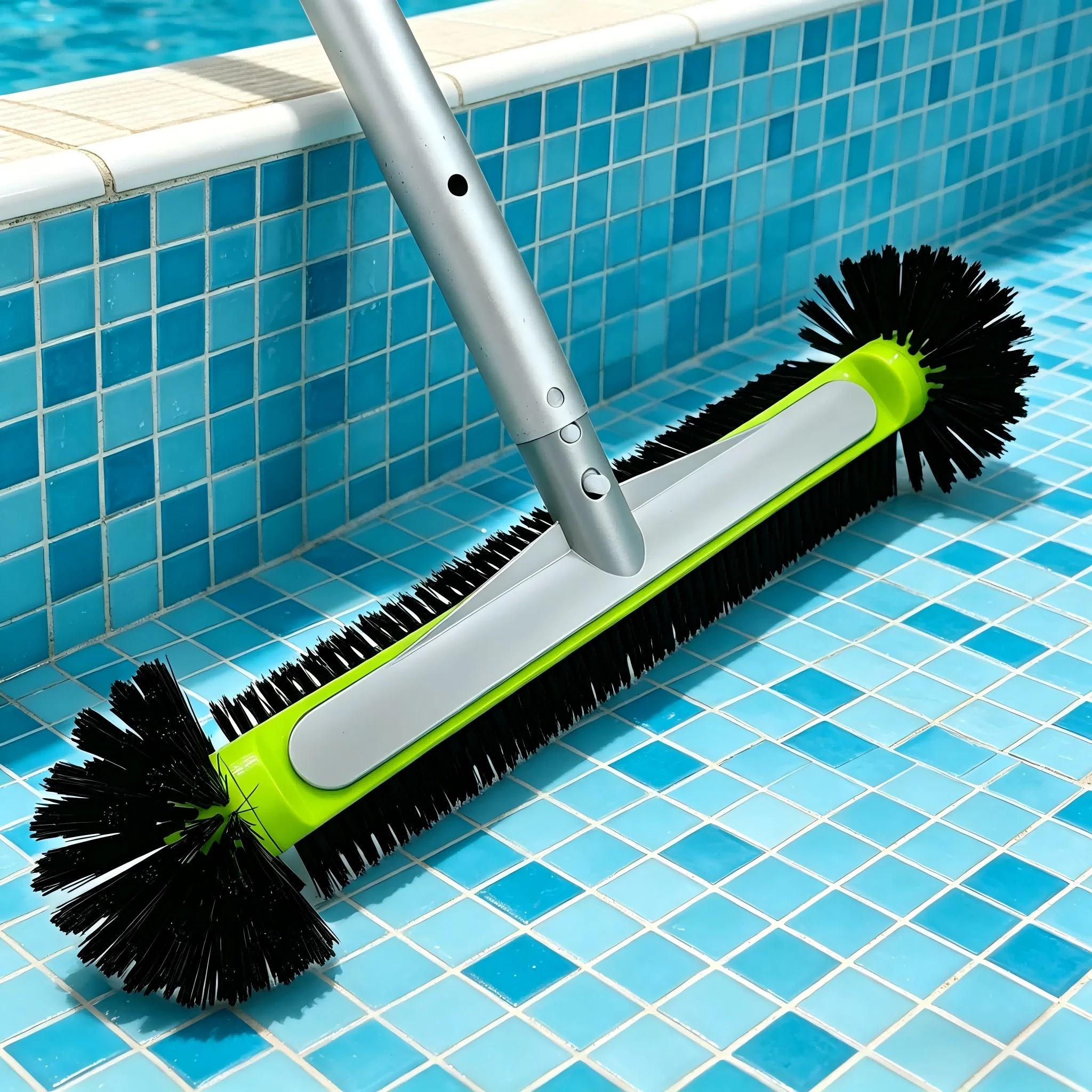 7 Rows Nylon Bristles 17.5 Inch Aluminum Pool Brush Head for Swimming Pool Wall Step Corner Clean