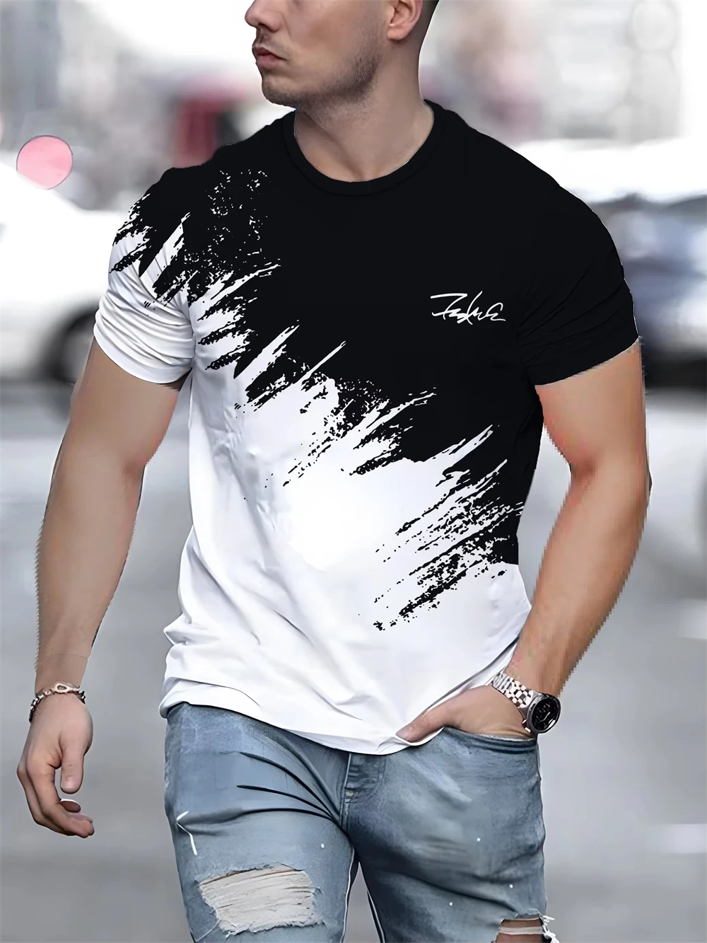 3D Print Men's T Shirt Short Sleeve Crew Neck Casual Pullover T Shirt For Men Streetwear Sport Shirt Top Tees Oversized Clothing