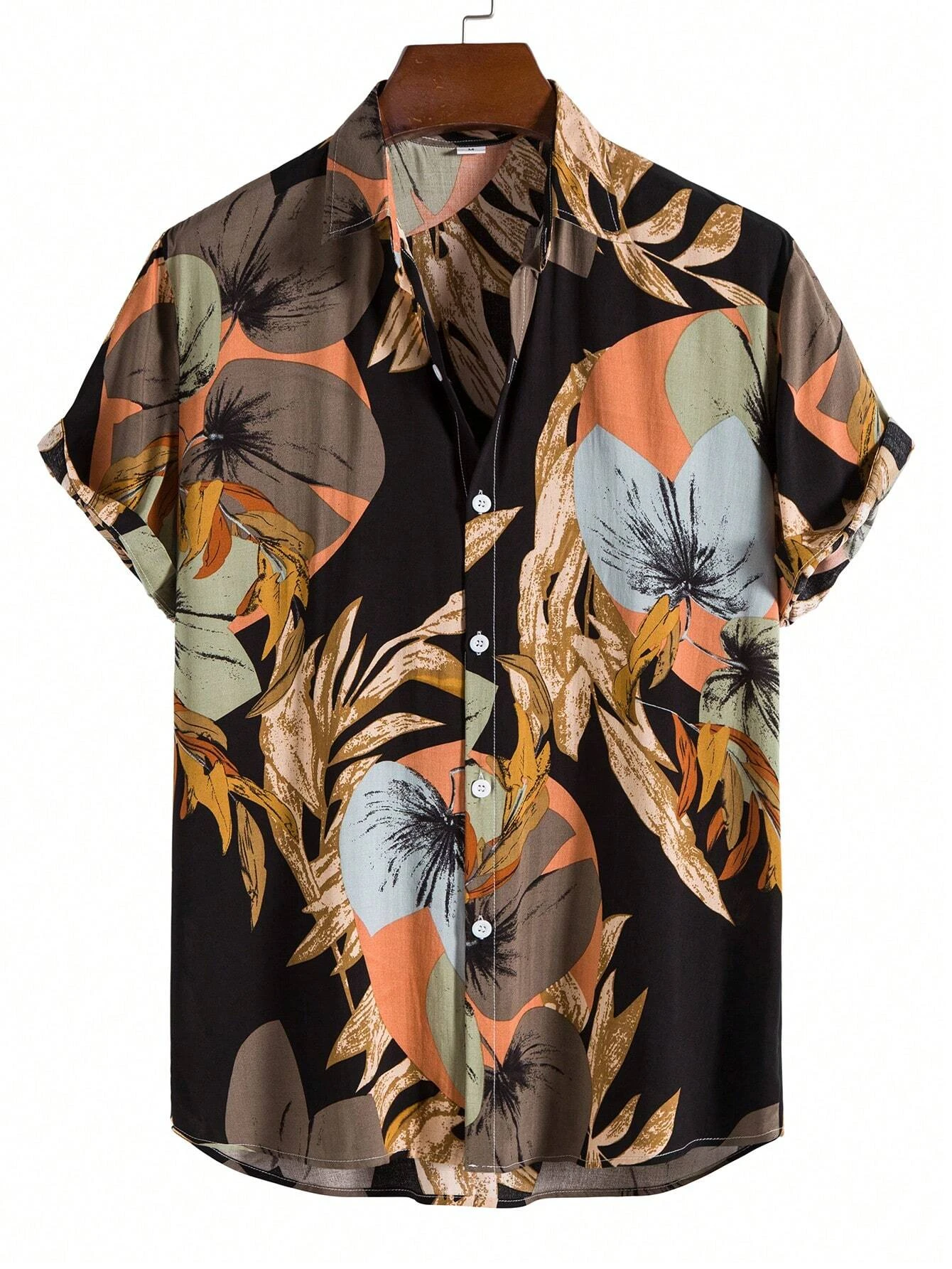 Hawaiian Style Fresh Coconut Tree Graphic Printmen's Short-Sleeved Fashion Shirt Men's Summer Outdoor Vacation Button-Down Shirt