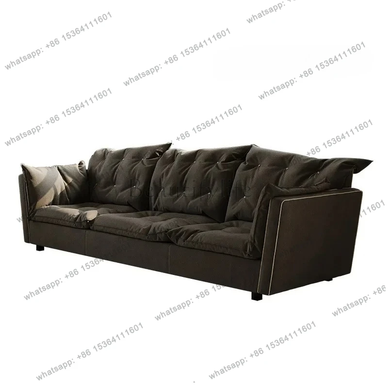 

French retro cloud matte fabric sofa designer down straight row living room small apartment