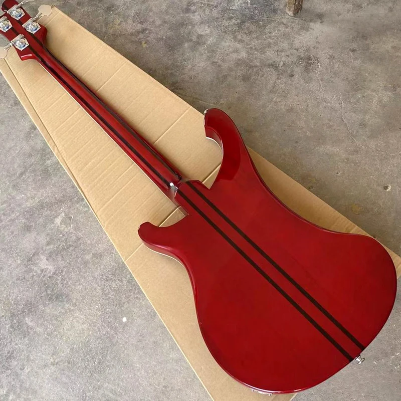 Burgundy Red Neck Thru Body Electric Bass Guitar, Upgrade Adjustable Bridge Available, White Binding 4003 4 String Bass Guitarra