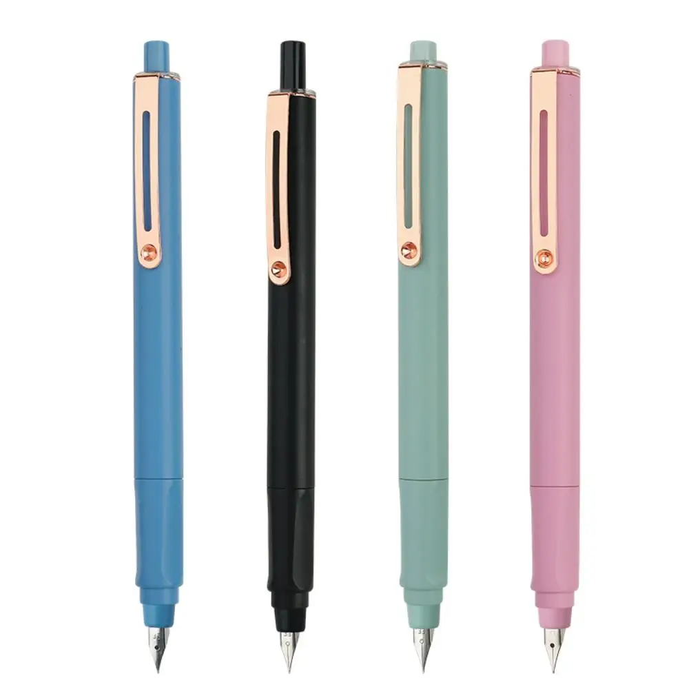 

Retractable Press Type Fountain Pen Notched Calligraphy Practice Ink Pen Exchangeable Ink Cartridge Color Pen Body Writing Pen