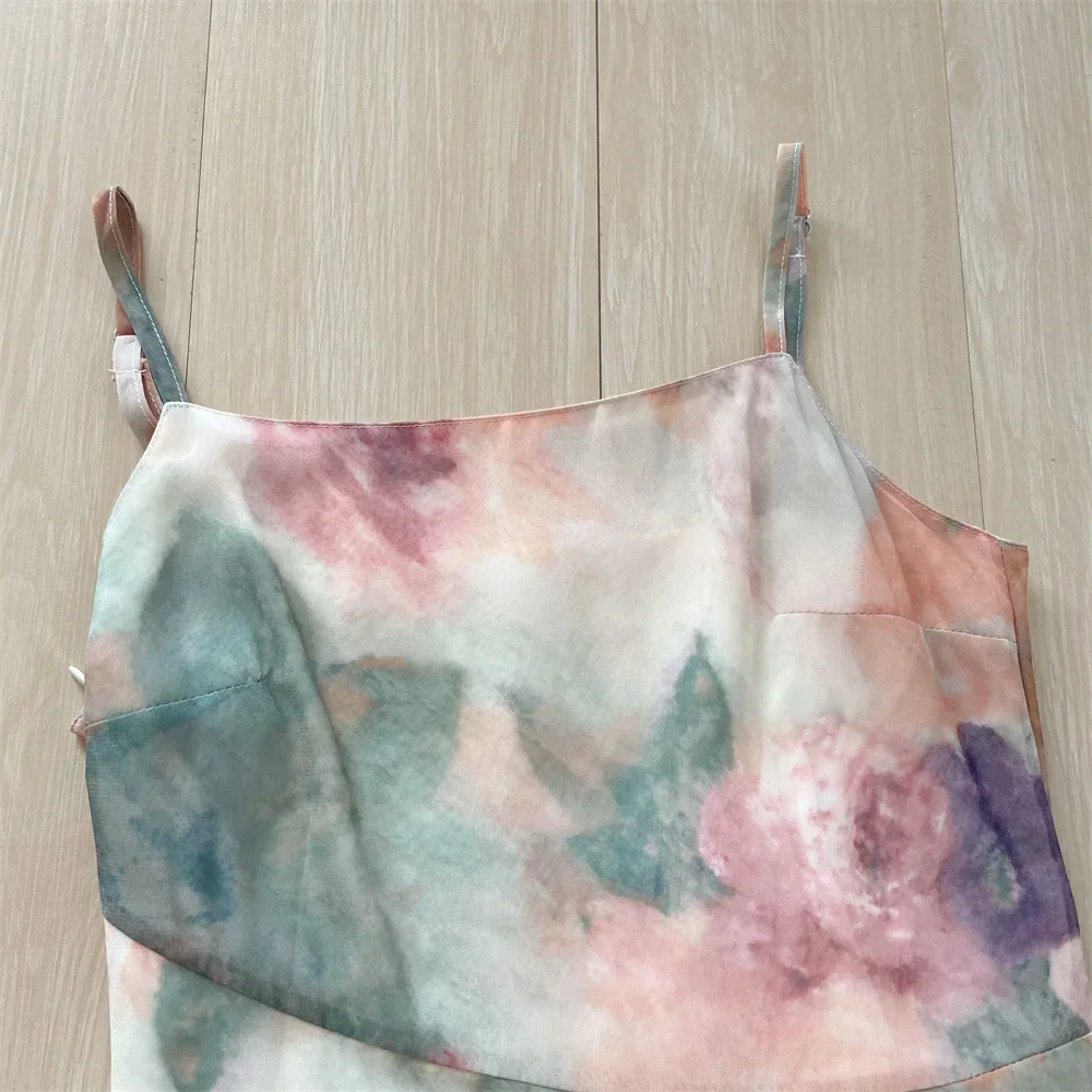 Summer Harajuku Design Spaghetti Strap Dress 2024 New senza maniche elegante abito floreale Sexy abiti da fata asimmetrici donna