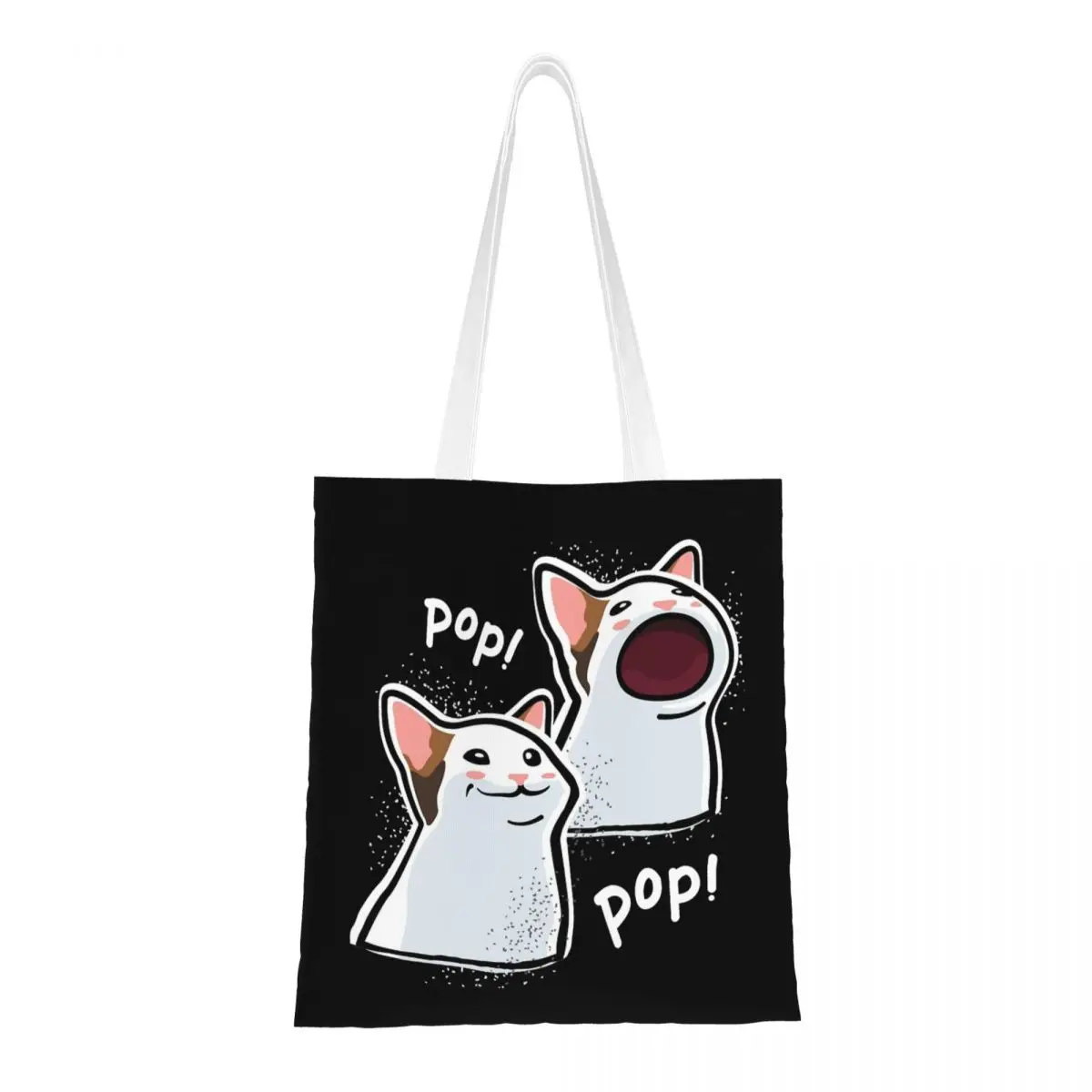 

Popping Cat Meme Canvas Tote Bag Aesthetic Large Capacity Cute Kitten Mouth Fashion Bags for Women Men