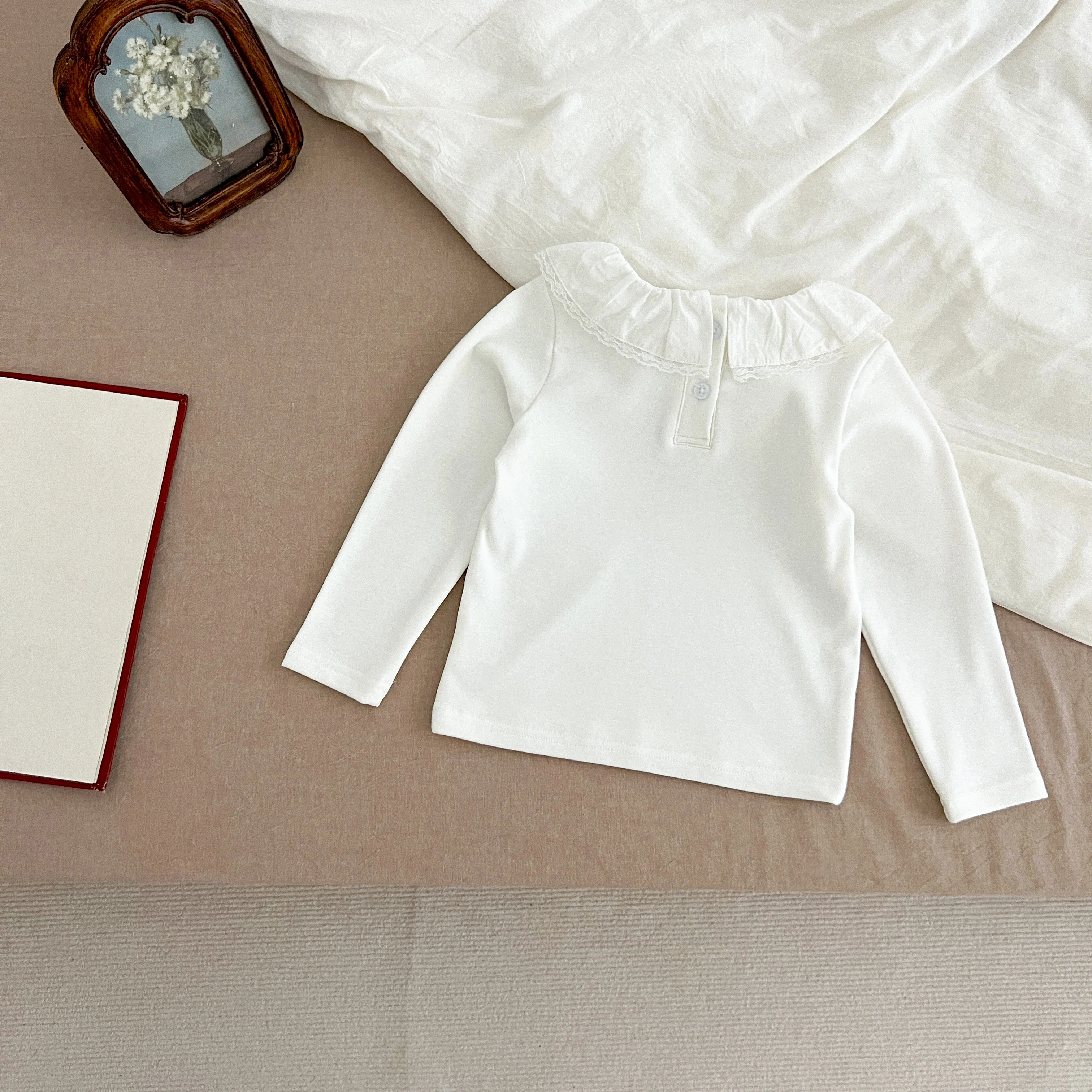 1-6Yrs Baby Kleidung Frühling Infant Mädchen Langarm T-shirts Spitze Lotus Kragen Prinzessin Kinder Bodenbildung Shirt Kleinkind Baumwolle Tops – Detail 9
