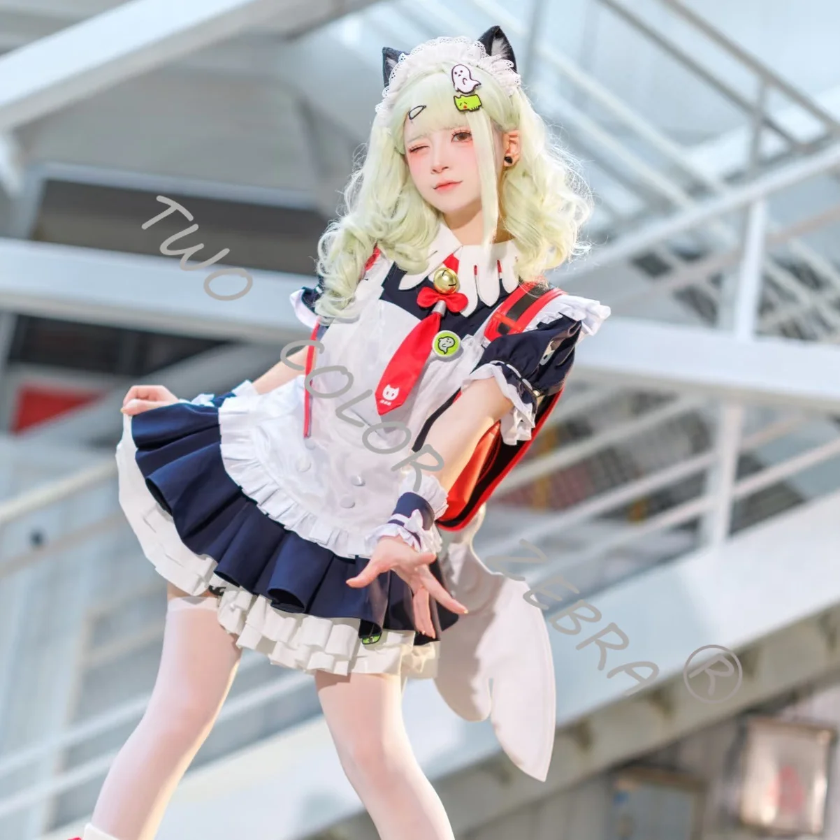 

ZZZ Sunna Cosplay White & Navy Maid Dress Costume Props Set Game Zenless Zone Zero for Halloween Comic Con Party Roleplay
