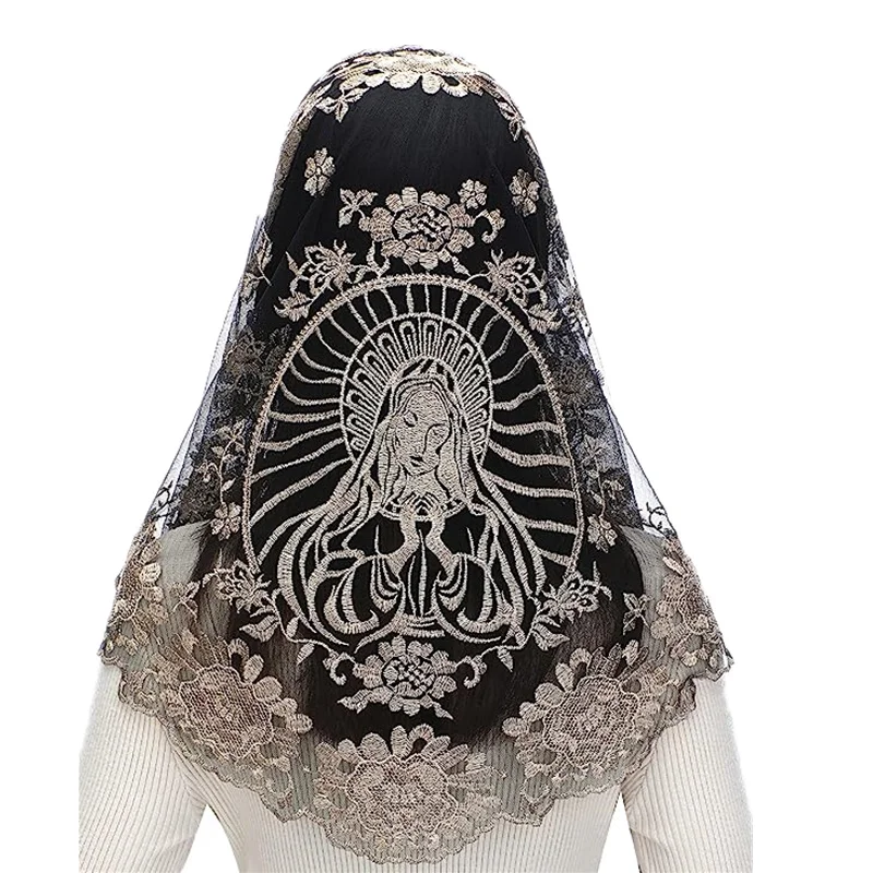 

Women Embroidery Triangular Lace Mantilla Tulle Mesh Lace Catholic Veil