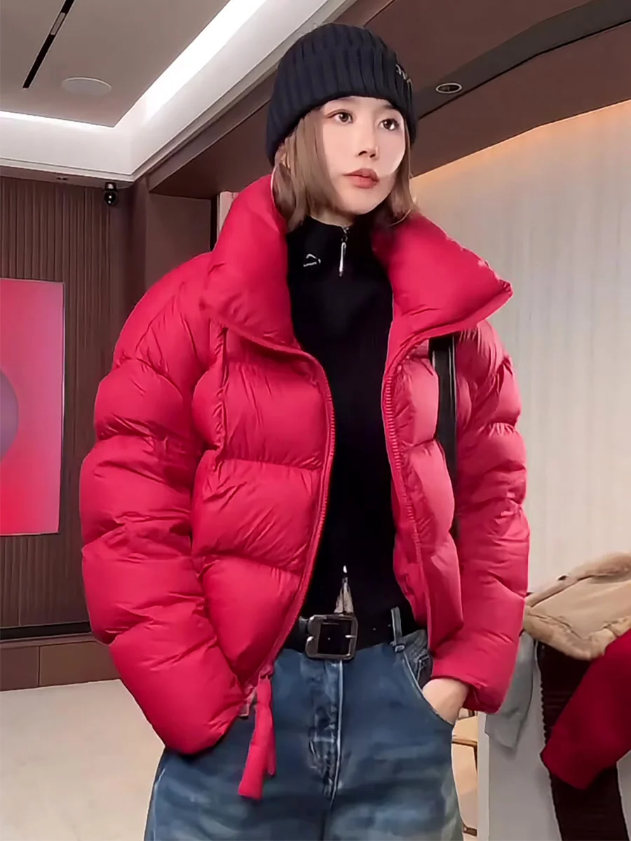 

Ele Red ort Puffer Jaet Women's Winter Thiened Warm Outerwear Du down Stand Collar Faionable Casual Ci Wear