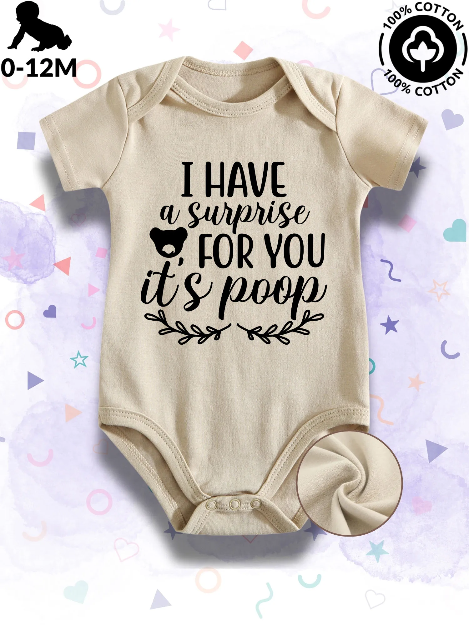 

Funny 'Have A Surprise For You' Unisex Baby Bodysuit, 100% Cotton Soft Onesie, All-Season Wear Beige Crawling Suit 190GSM