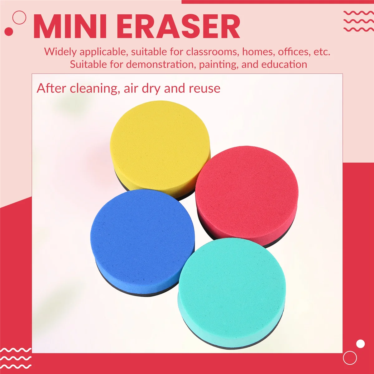 ACKOR Confezione da 16 mini gomme cancellabili a secco Gomme magnetiche per lavagna Detergenti per lavagne Gomme a secco Tergicristallo (4 colori, 2 x 2 pollici)