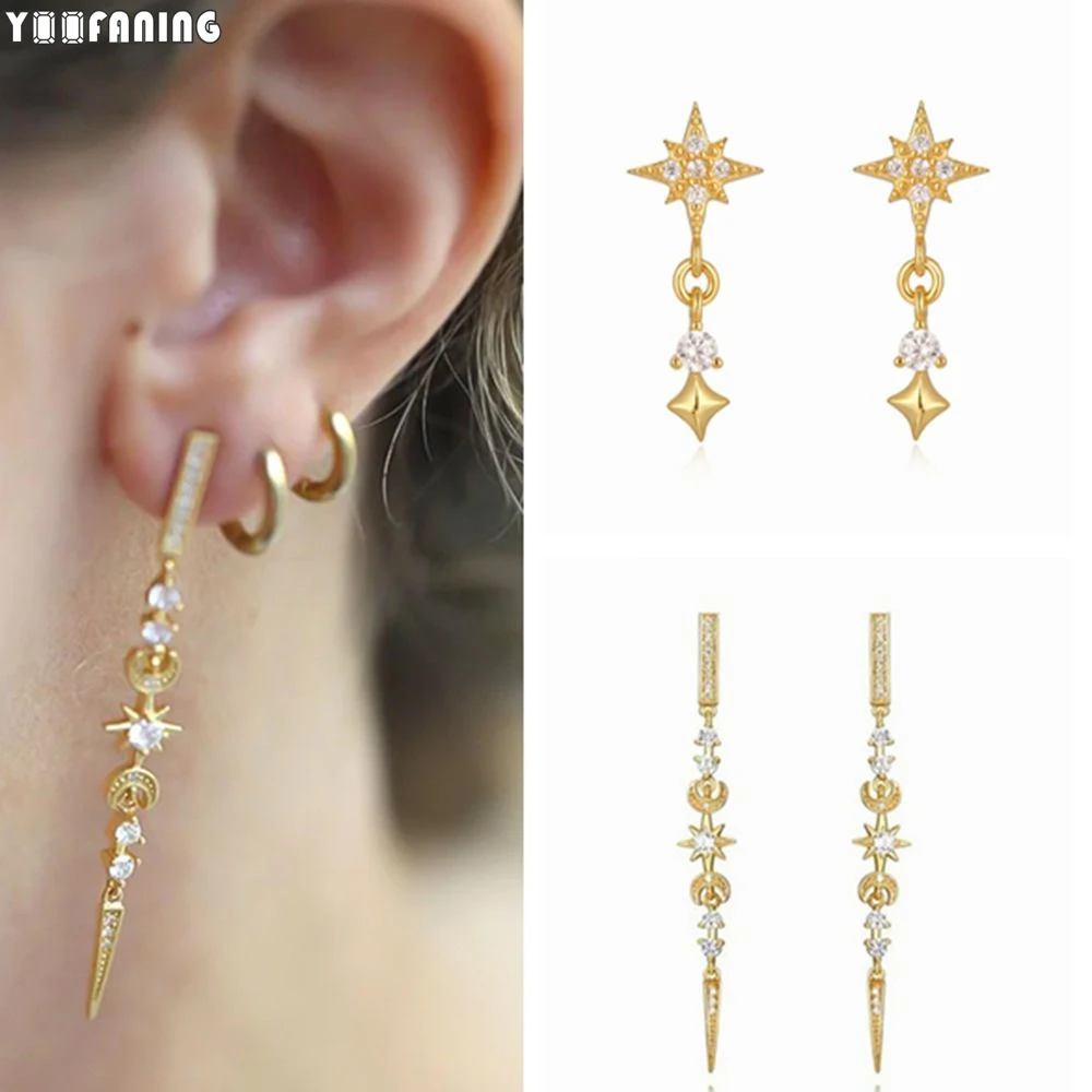 

925 Sterling Silver Ear Needle Fashion Light Luxury Gold Silver Earrings White Zircon Exquisite Earrings for Women Jewelry Gift