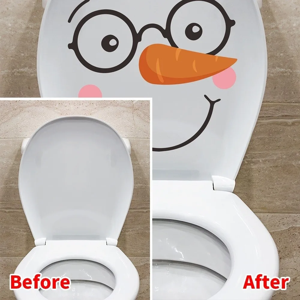2PCS/SET Self-adhesive Toilet Seat Sticker Removable Waterproof Toilet Lid Decal DIY Snowman Pattern Toilet Decoration Sticker