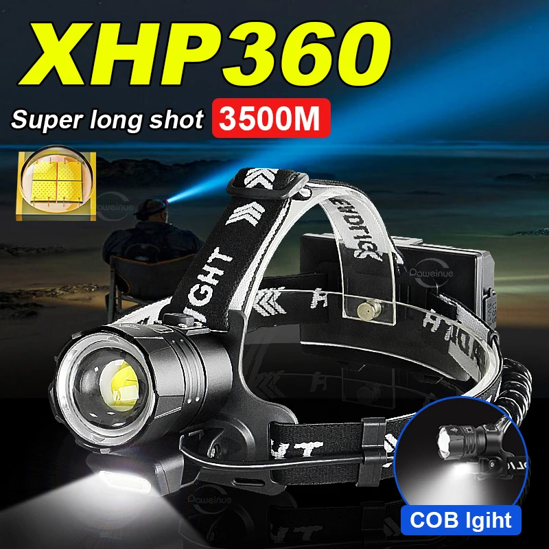 Super High Power Head Lamps XHP360 Waterproof Led Headlight 18650 26650 Rechargeable Fishing Camping Hunting Emergency Lantern