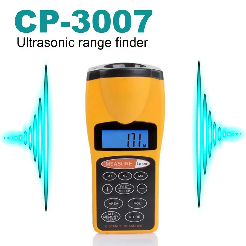 CP-3007 Multifunctional LCD Ultrasonic Distance Meter Measure Range Finder With Laser Pointer House Use Digital Rangefinder