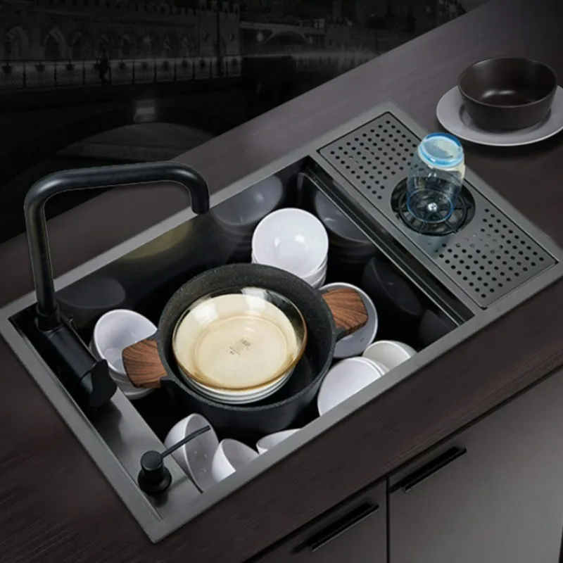 Hidden 304 Stainless Steel Kitchen Sink Single Tank Invisible Kitchen Sink for Coffee Shop Island Bar Multifunctional Dish Basin