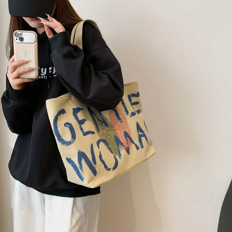 Canvas Women Shoulder Bag High Quality Female Student Tote Shopper Bags 2024 New Large Fashion Bookbag University Woman Handbags