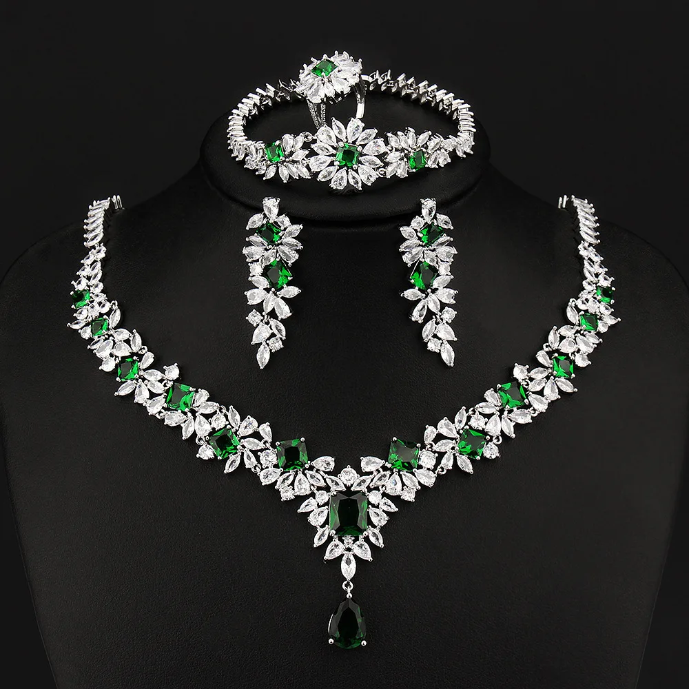 

CHKAWOCI European and American fashion luxury exaggerated atmosphere grandmother green design bridal dress accessories four sets